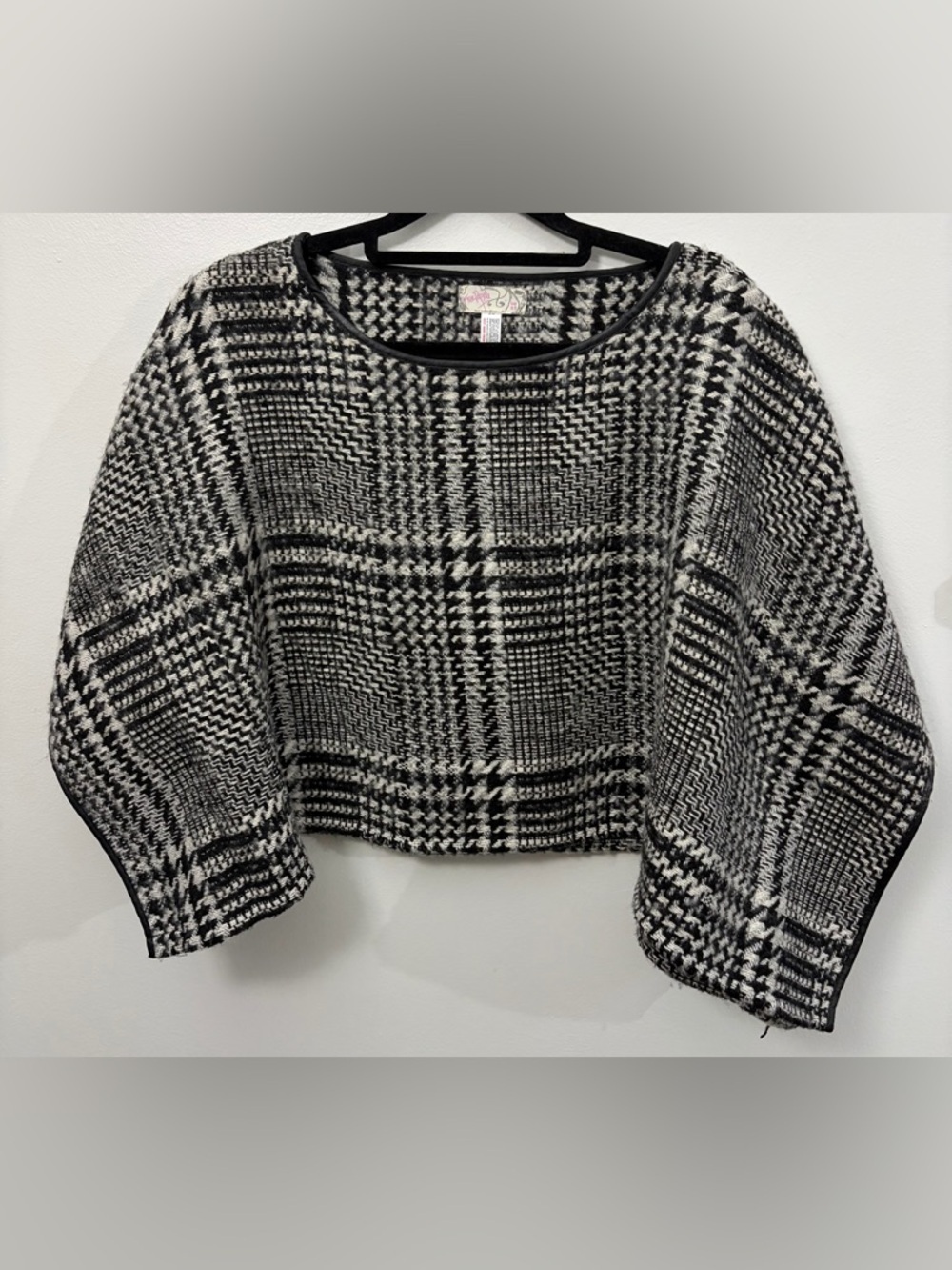 Free People Black and White Plaid Poncho/Cropped Sweater
